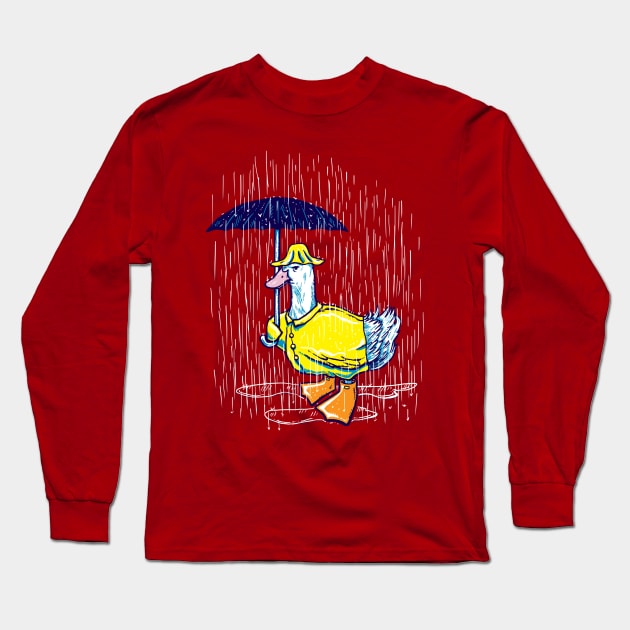 Rain Annoyed Duck Long Sleeve T-Shirt by nickv47